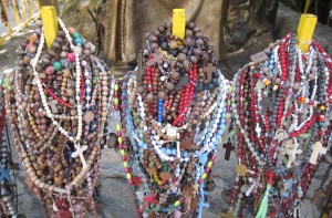 Rosaries left by Padre Pio devotees at St. Padre Pio Chapel in Libis, QC. 
